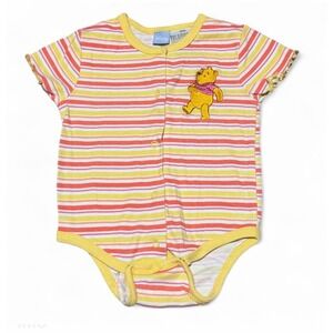 Vintage Disney Winnie The Pooh Baby Bodysuit 12 Months Striped Snap Romper